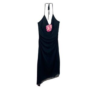 Vintage Ruby Rox Y2K Black Floral Applique Asymmetrical Midi Dress Fairy MEDIUM